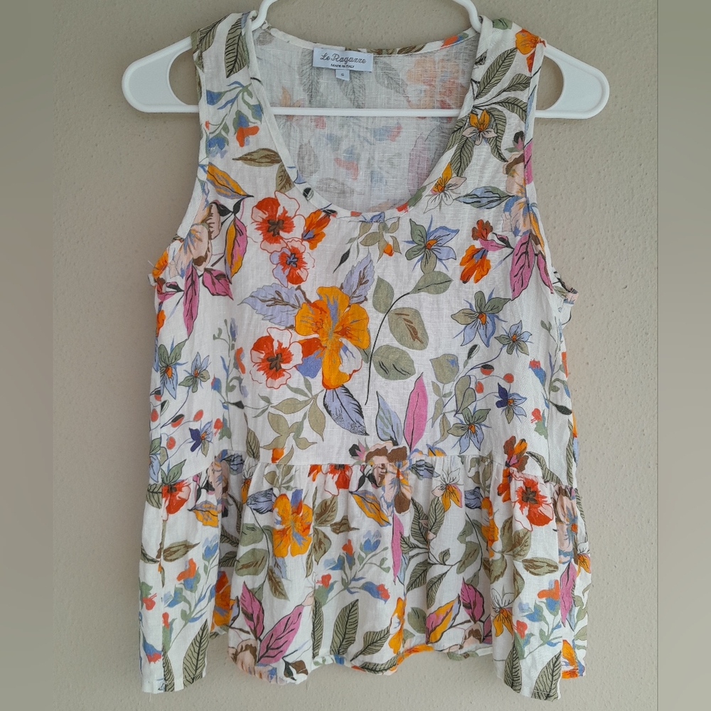 Floral Top 100% Linen Made In Italy Size Small